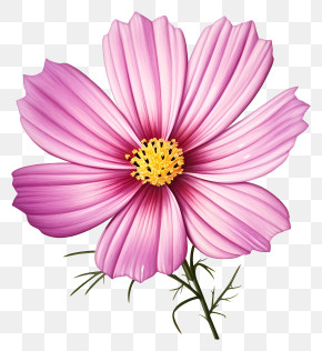 Cosmos Flower - Pink Cosmos Flower With Yellow Center PNG