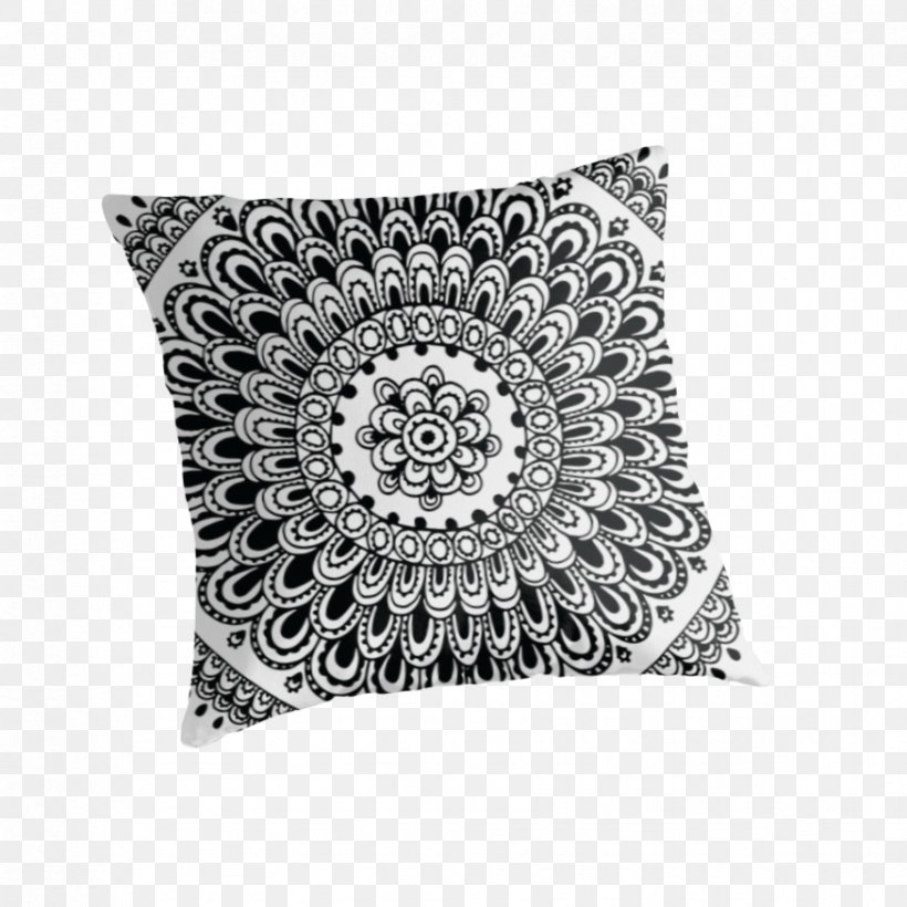 Throw Pillows Cushion White Redbubble Mandala, PNG, 875x875px, Throw Pillows, Black And White, Cushion, Mandala, Redbubble Download Free