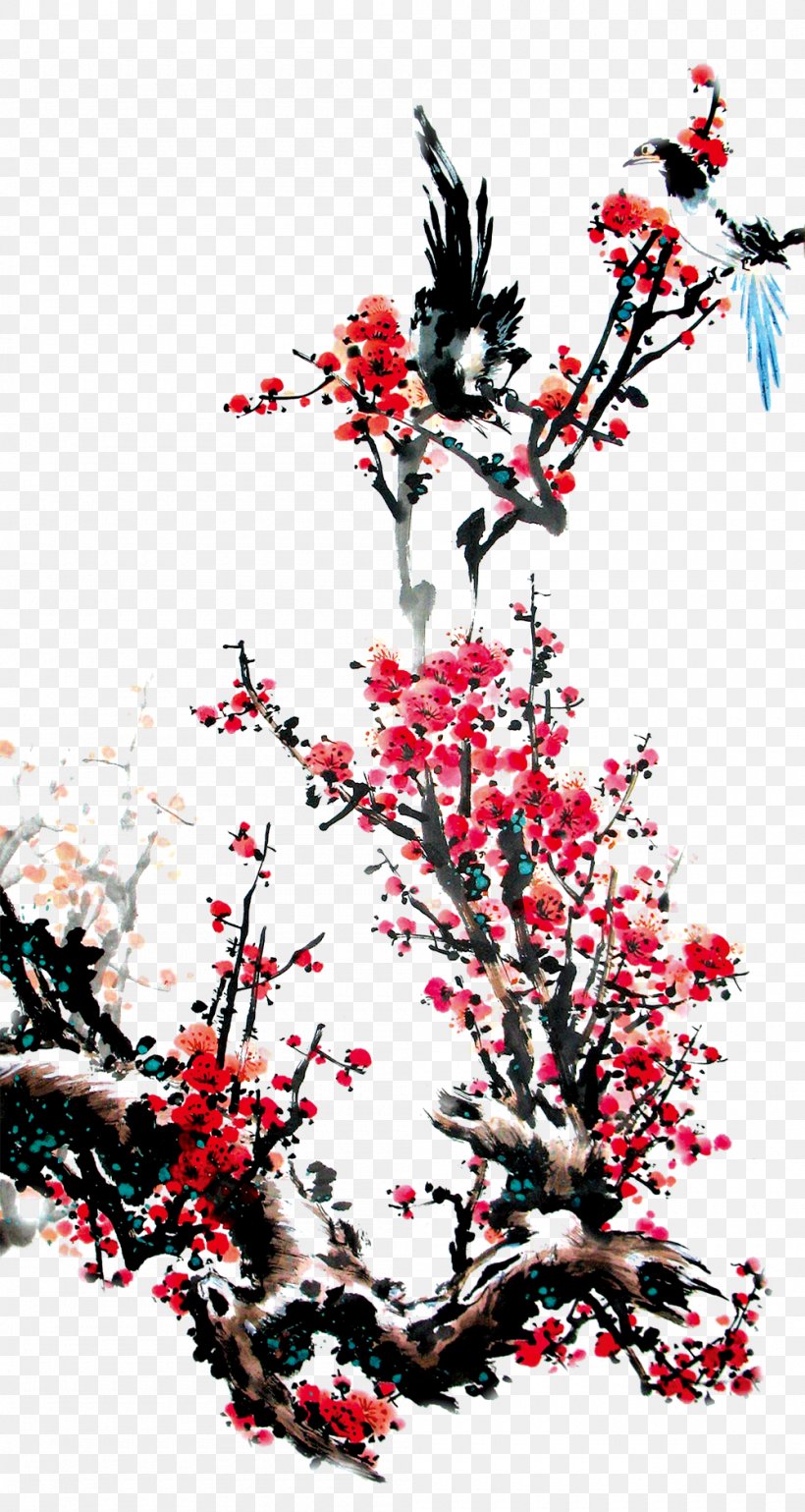 Ink Wash Painting Plum Blossom Four Gentlemen Bird-and-flower Painting, PNG, 1000x1877px, Ink Wash Painting, Art, Bamboo, Birdandflower Painting, Black And White Download Free