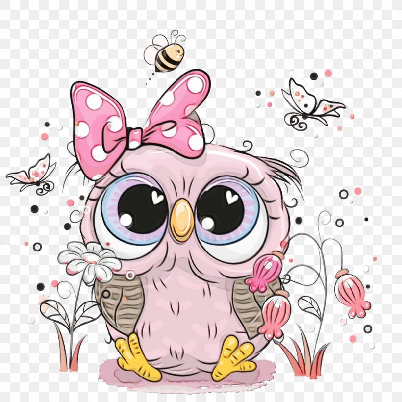 Owl Pink Cartoon Bird Bird Of Prey, PNG, 1000x1000px, Cartoon Owl, Bird ...