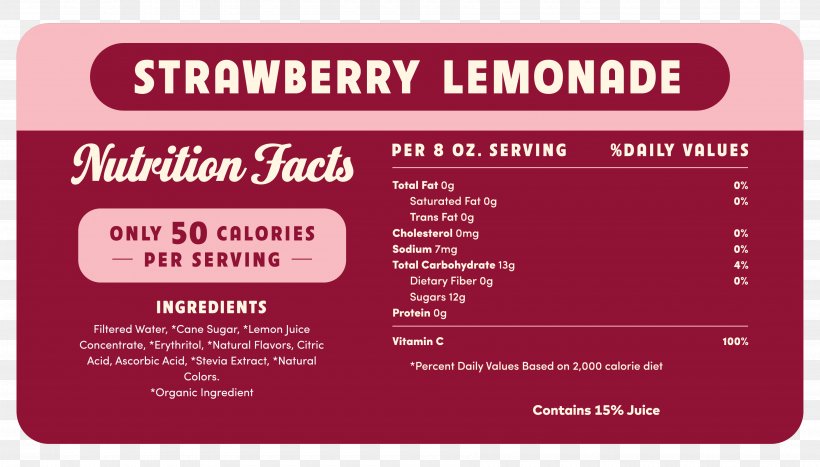 Lemonade Nutrition Facts Label Juice Nutrient Food, PNG, 3600x2052px, Lemonade, Area, Brand, Concentrate, Food Download Free