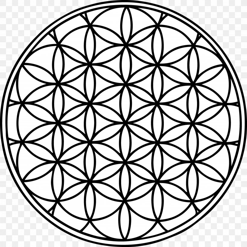 Sacred Geometry Overlapping Circles Grid Symbol, PNG, 5451x5445px, Sacred Geometry, Area, Art, Bicycle Wheel, Black And White Download Free