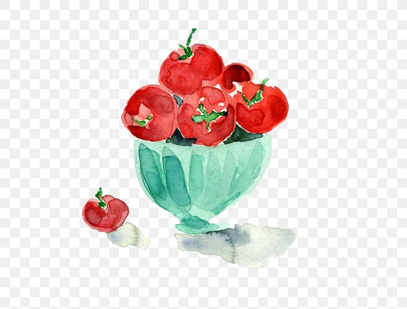 Watercolor Painting Tomato Illustration, PNG, 621x624px, Watercolor Painting, Aquarellpapier, Art, Etsy, Flowerpot Download Free
