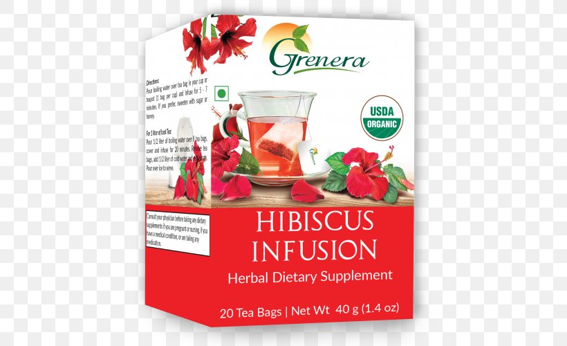Hibiscus Tea Organic Food Tea Bag Infusion, PNG, 500x500px, Hibiscus Tea, Advertising, Bag, Brand, Diet Food Download Free