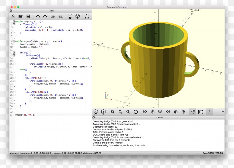 OpenSCAD Computer Software Computer-aided Design 3D Printing AutoCAD DXF, PNG, 2810x2022px, 3d Printing, Openscad, Autocad Dxf, Brand, Coffee Cup Download Free