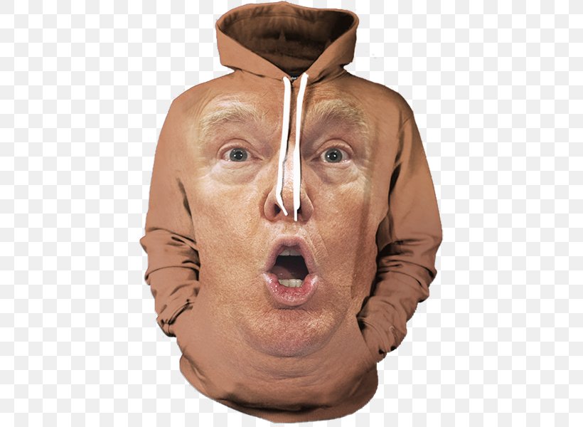 Hoodie Donald Trump Tracksuit T-shirt All Over Print, PNG, 600x600px, Hoodie, All Over Print, Cheek, Chin, Clothing Download Free