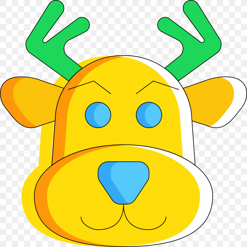 Reindeer, PNG, 3000x3000px, Reindeer, Cartoon, Facial Expression, Green, Head Download Free