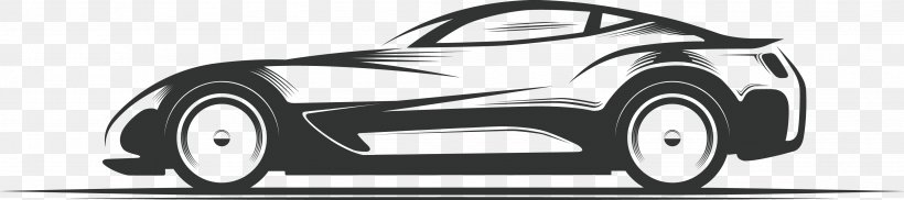 Sports Car Silhouette Illustration, PNG, 3661x816px, Car, Automotive Design, Automotive Exterior, Automotive Tire, Black And White Download Free