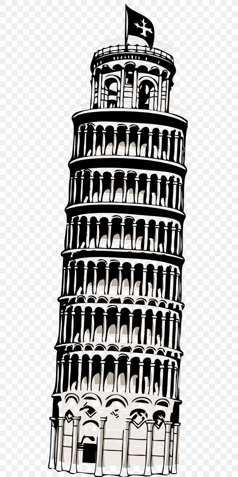 Leaning Tower Of Pisa Piazza Dei Miracoli Eiffel Tower Clip Art, PNG, 960x1920px, Leaning Tower Of Pisa, Black And White, Building, Classical Architecture, Eiffel Tower Download Free