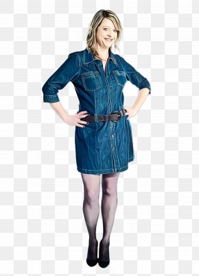 Jeans Day Dress - Clothing Blue Turquoise Sleeve Standing PNG