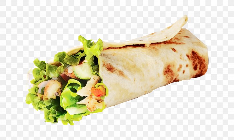 Food Burrito Cuisine Dish Kati Roll, PNG, 3750x2250px, Watercolor, Burrito, Cuisine, Dish, Food Download Free