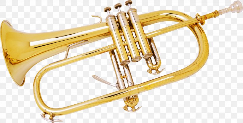Trumpet Musical Instrument Saxophone Brass Instrument, PNG, 2549x1292px, Watercolor, Cartoon, Flower, Frame, Heart Download Free