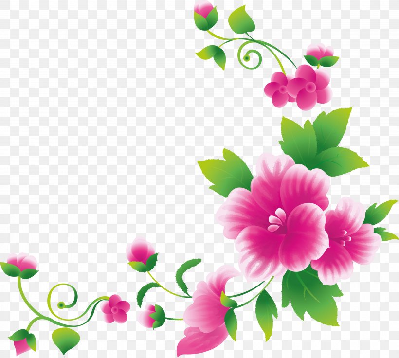 Pink Flowers Borders And Frames Clip Art, PNG, 3862x3469px, Pink Flowers, Annual Plant, Blossom, Borders And Frames, Branch Download Free