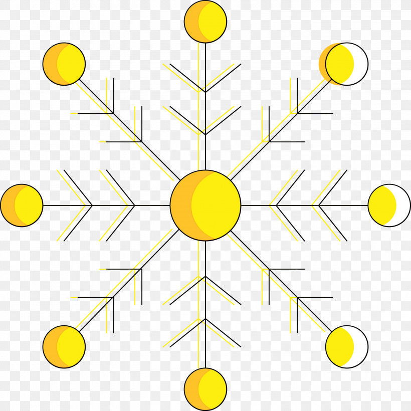 Yellow Line Circle Sphere Symmetry, PNG, 3000x3000px, Snowflake, Circle, Line, Paint, Sphere Download Free