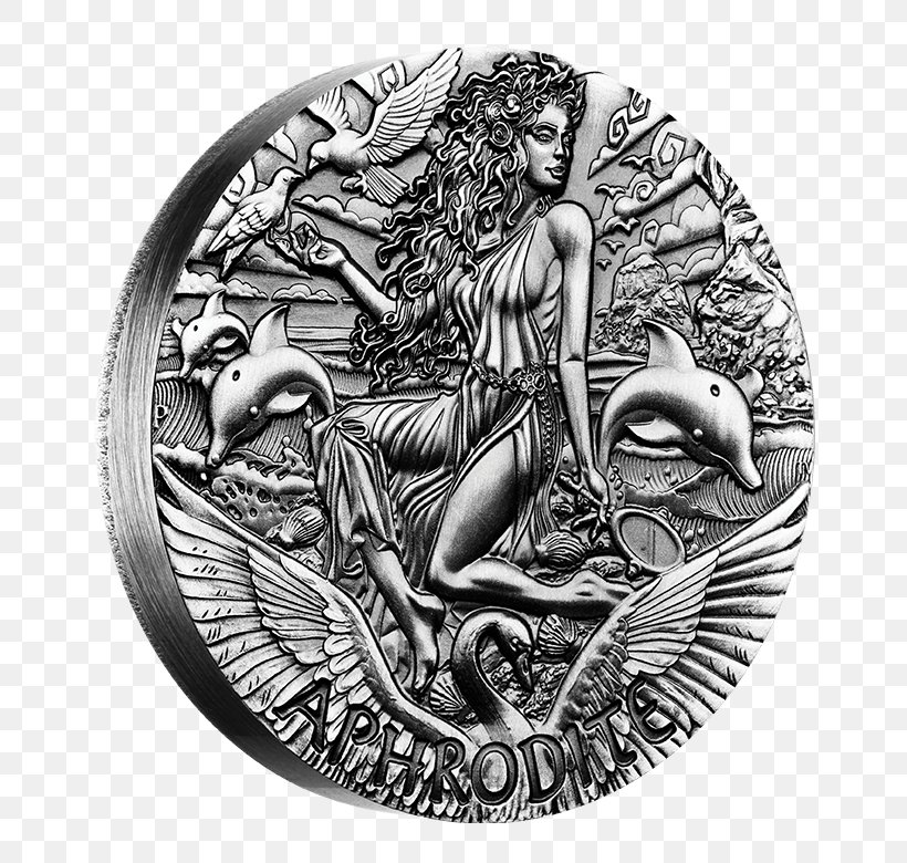 Mount Olympus Perth Mint Coin Goddess Aphrodite, PNG, 735x780px, Mount Olympus, Aphrodite, Australia, Black And White, Coin Download Free
