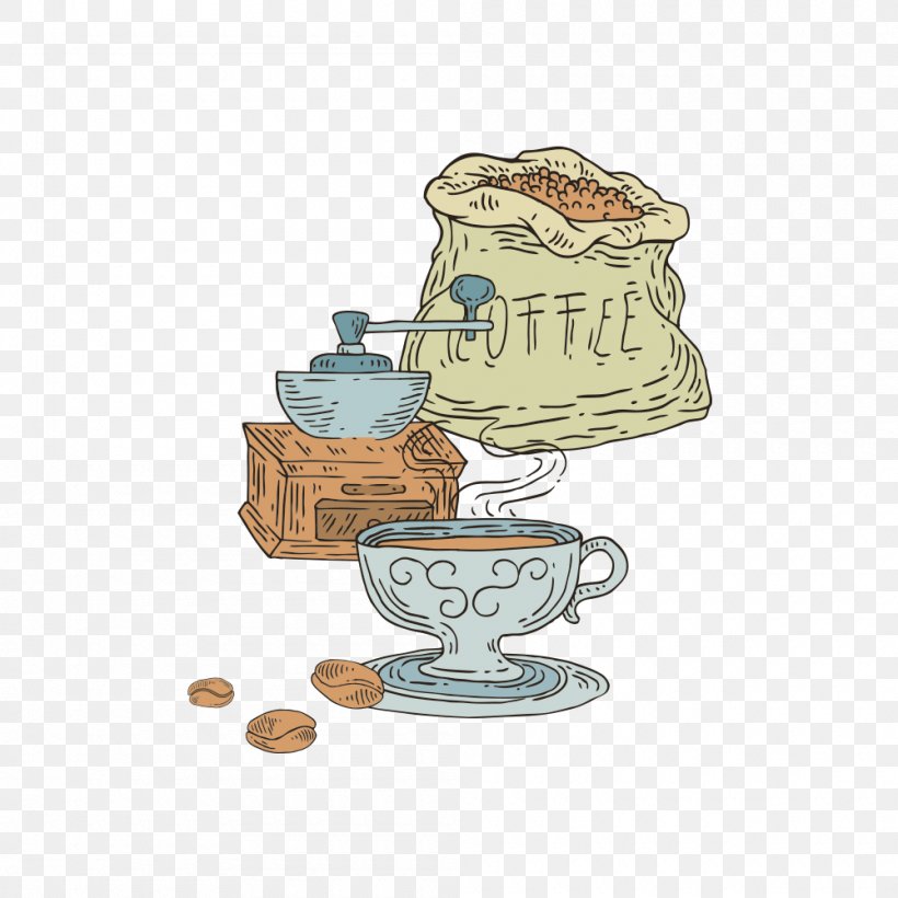 Coffee Cup Cafe Illustration, PNG, 1000x1000px, Coffee, Arabica Coffee, Cafe, Coffee Bean, Coffee Cup Download Free