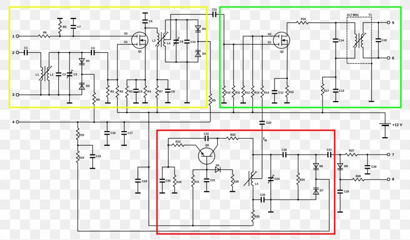 Superheterodyne Receiver Circuit Diagram Schematic Electronic Circuit, PNG, 1600x939px, Superheterodyne Receiver, Amplificador, Area, Circuit Diagram, Diagram Download Free