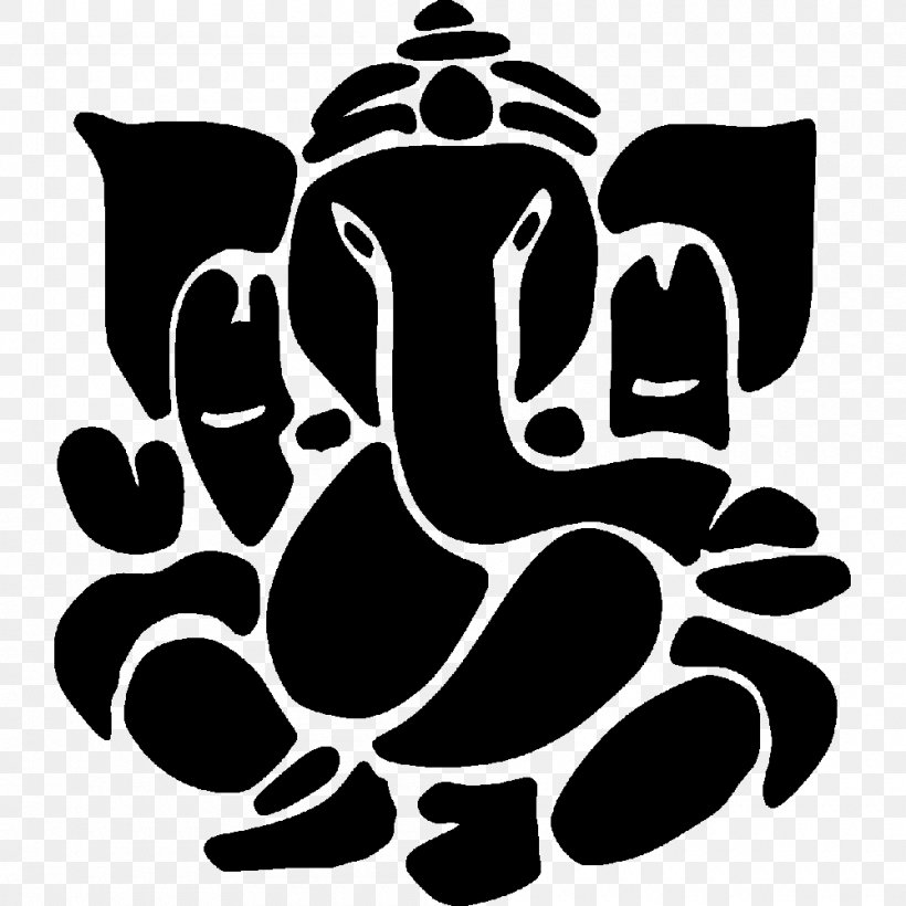 Ganesha Ganesh Chaturthi Hinduism Wall Decal Sticker, PNG, 1000x1000px, Ganesha, Black, Black And White, Chaturthi, Decal Download Free