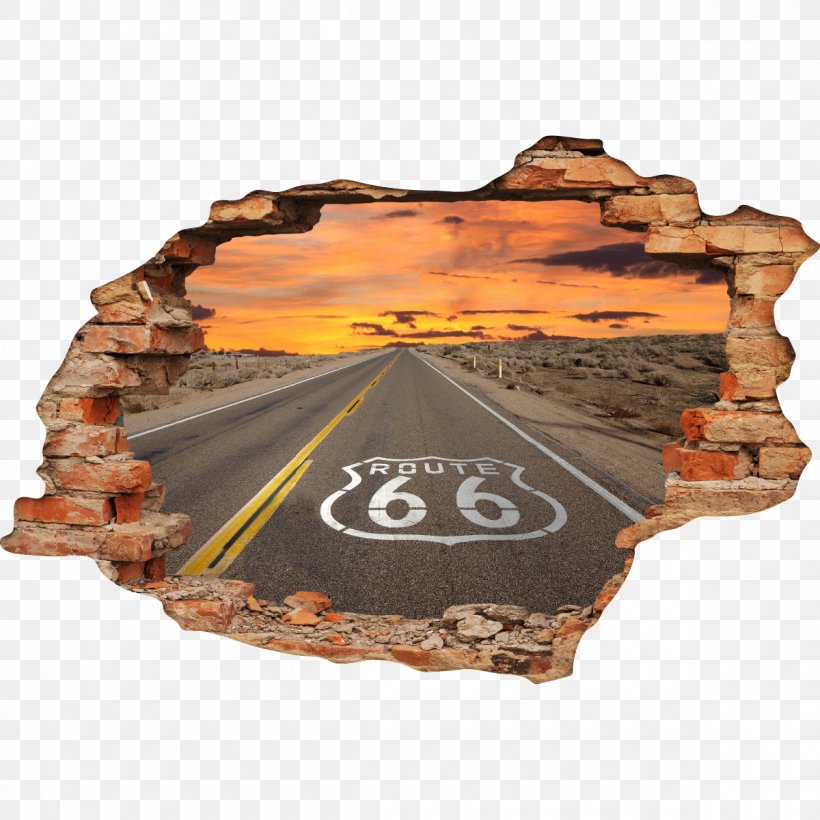 Sticker U.S. Route 66 Wall Decal Travel, PNG, 1200x1200px, Sticker, Decoration, Decorative Arts, Fototapeta, Glass Download Free