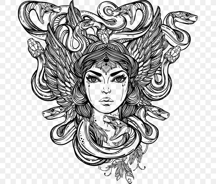Medusa Decal Bumper Sticker Greek Mythology, PNG, 683x700px, Medusa, Art, Artwork, Black And White, Bumper Sticker Download Free