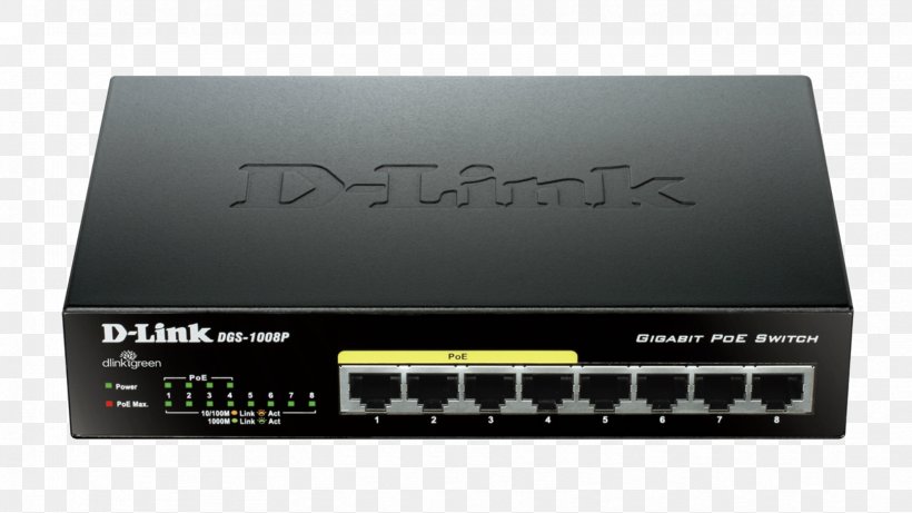 Network Switch D-Link DGS 1008P Power Over Ethernet Gigabit Ethernet, PNG, 1664x936px, Network Switch, Audio Receiver, Computer Network, Desktop Computers, Dlink Download Free