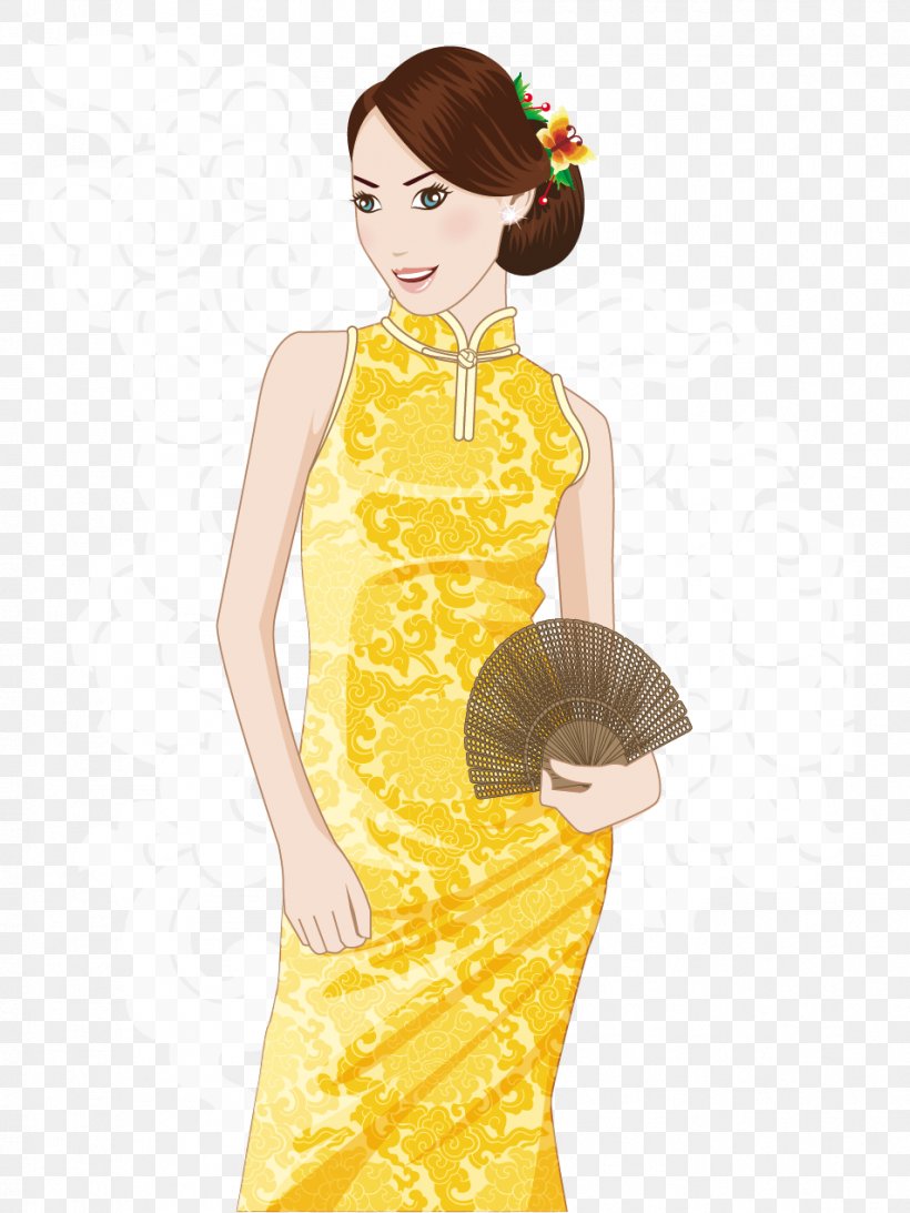 Cheongsam Drawing Illustration, PNG, 953x1271px, Watercolor, Cartoon, Flower, Frame, Heart Download Free