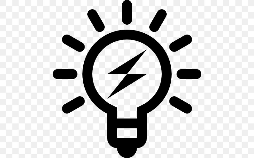 Incandescent Light Bulb Symbol Lamp, PNG, 512x512px, Light, Area, Black And White, Electric Light, Electronic Symbol Download Free
