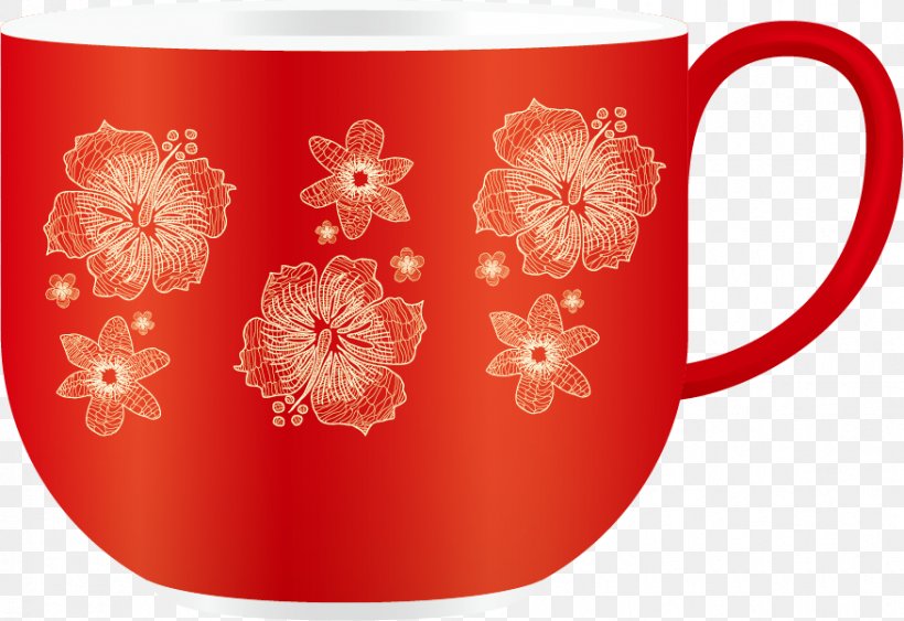 Coffee Cup Red, PNG, 876x602px, Coffee Cup, Cup, Designer, Drinkware, Flower Download Free