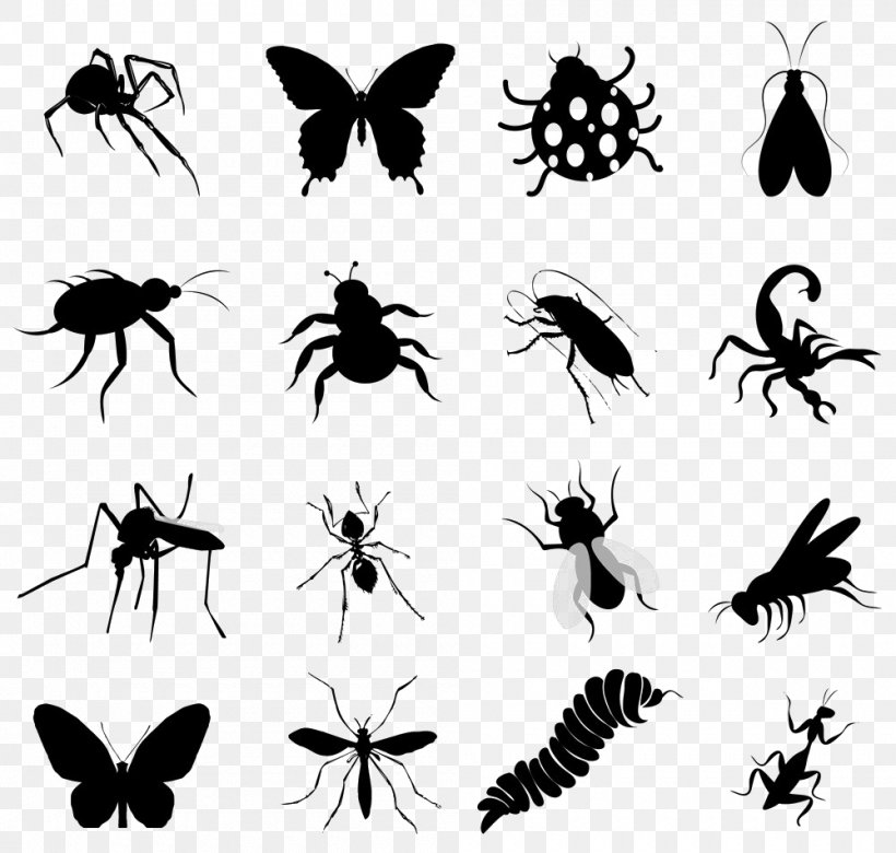 Insect Silhouette Butterfly Clip Art, PNG, 1000x952px, Insect, Arthropod, Black And White, Butterfly, Insect Wing Download Free