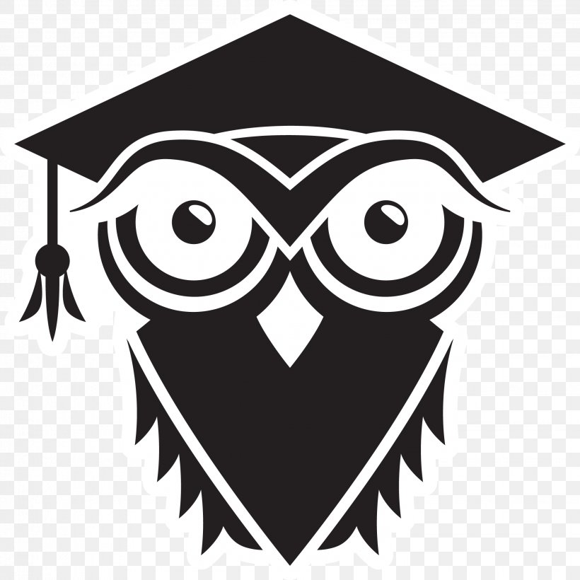Owl Square Academic Cap Image Clip Art Illustration, PNG, 2263x2263px, Owl, Beak, Bird, Bird Of Prey, Blackandwhite Download Free