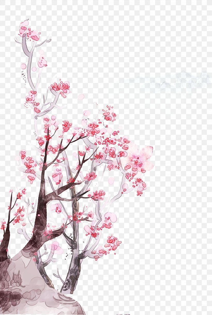 Watercolor Floral Background, PNG, 2158x3200px, Watercolor, Blossom, Branch, Cherry Blossom, Chinoiserie Download Free