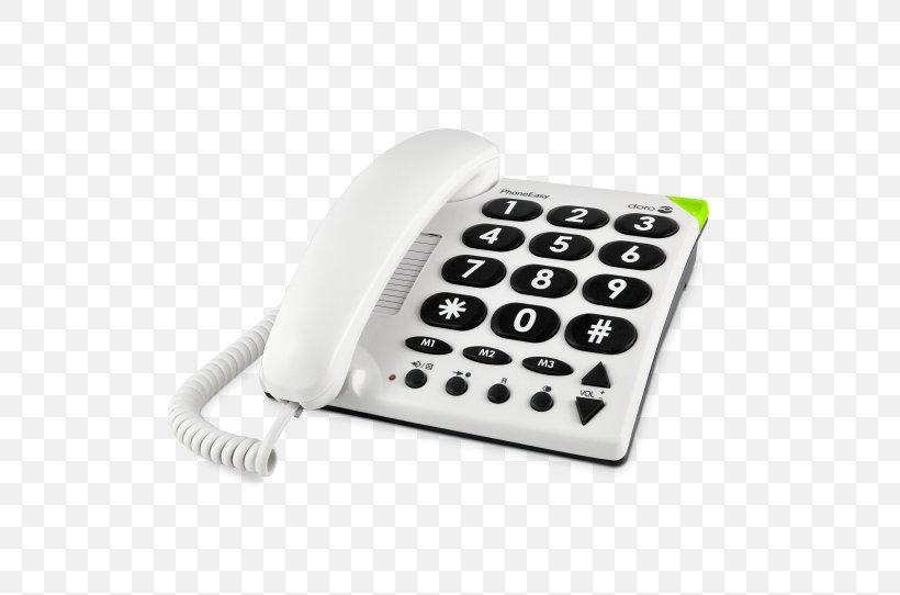 Doro PhoneEasy 311c Telephone Home & Business Phones Handset, PNG, 542x542px, Telephone, Corded Phone, Cordless Telephone, Doro, Electronics Download Free