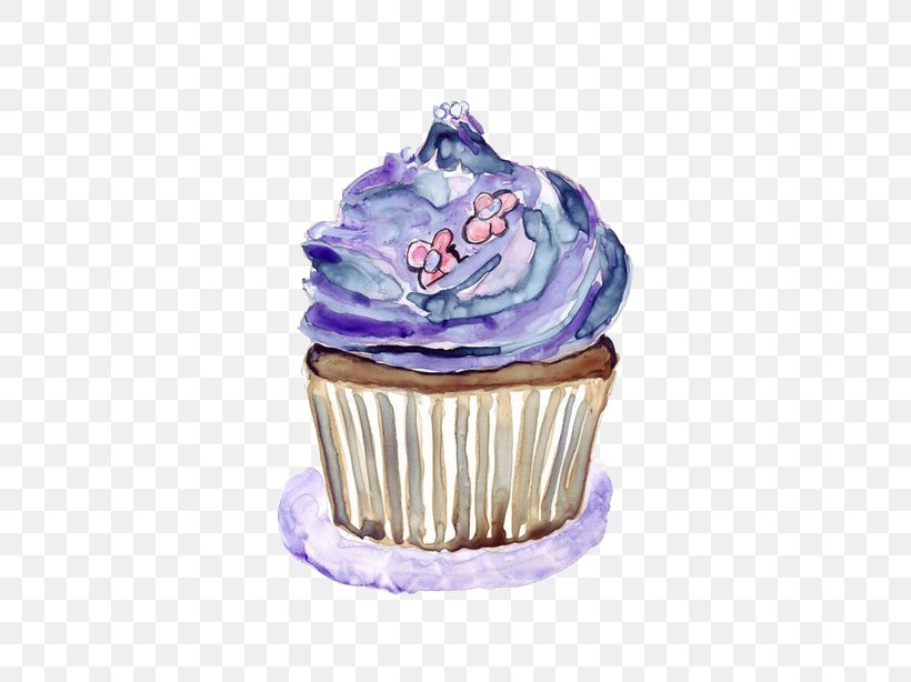 Ice Cream Cupcake Watercolor Painting Purple, PNG, 500x614px, Ice Cream, Art, Artist Trading Cards, Baking Cup, Brush Download Free