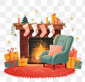 Christmas Fireplace - Cozy Fireplace With Christmas Decorations And Gifts PNG