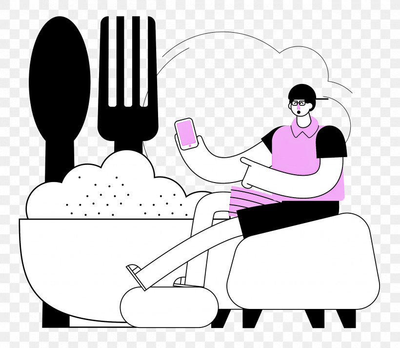 Ordering From Home Food Order, PNG, 2500x2175px, Food, Cartoon, Chair, Conversation, Facial Expression Download Free