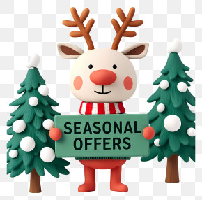 Reindeer Holding Promotional Sign - Reindeer Seasonal Offers Promo PNG