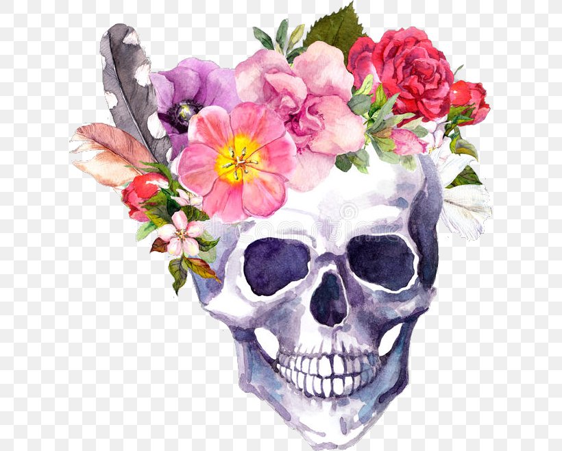 Skull Stock Photography Calavera Flower Floral Design, PNG, 617x658px, Skull, Bohochic, Bone, Calavera, Cut Flowers Download Free
