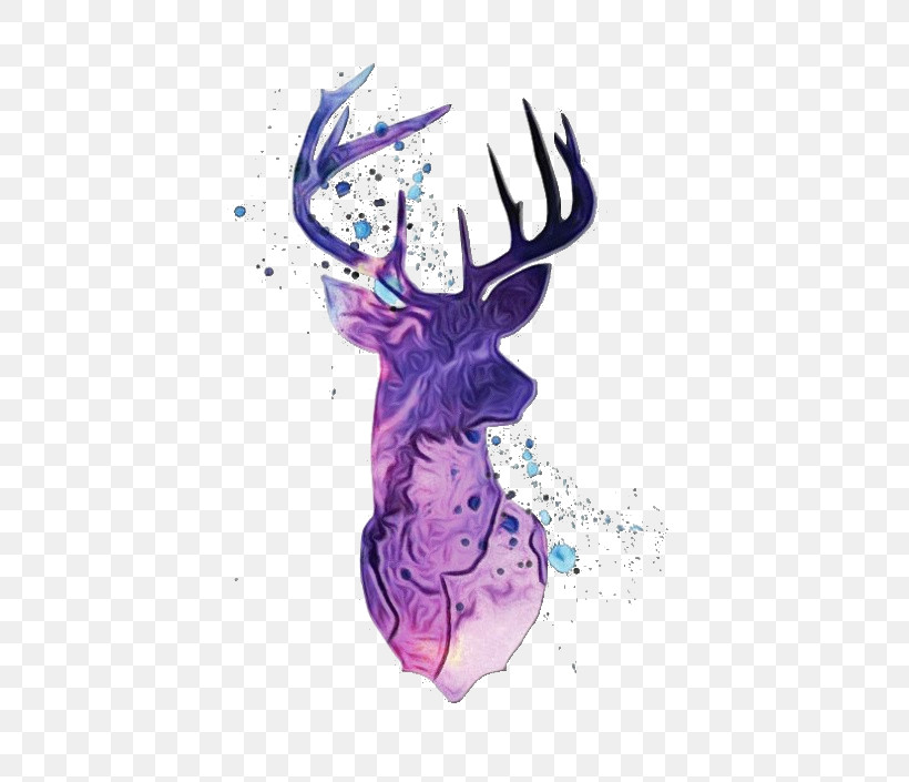 Purple Violet Deer Head Drawing, PNG, 564x705px, Watercolor, Deer, Drawing, Elk, Head Download Free