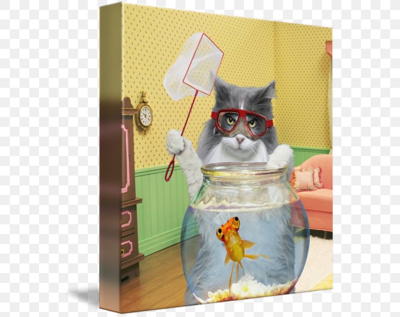 Cat Goldfish Art Canvas Print, PNG, 559x650px, Cat, Art, Canvas, Canvas Print, Cartoon Download Free