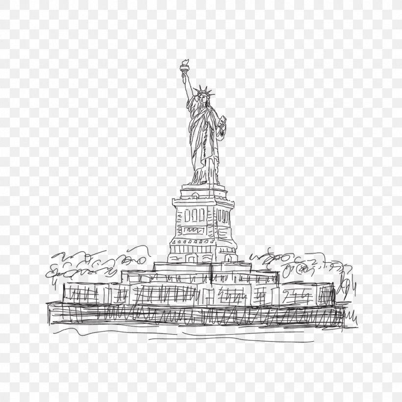 Statue Of Liberty Vector Graphics Eiffel Tower Image Sketch, PNG, 1024x1024px, Statue Of Liberty, Artwork, Black And White, Drawing, Eiffel Tower Download Free