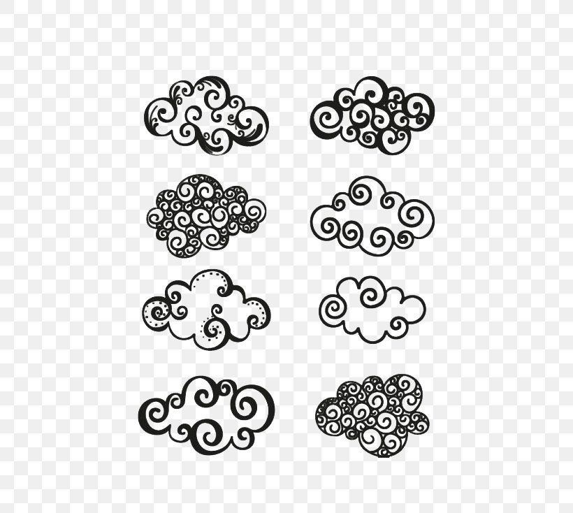 Cloud Euclidean Vector, PNG, 734x734px, Cloud, Area, Black, Black And White, Body Jewelry Download Free