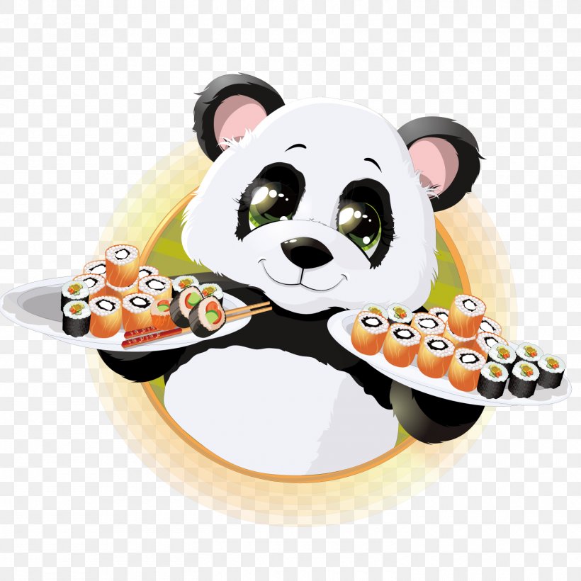 Sushi Giant Panda Japanese Cuisine Illustration, PNG, 1500x1500px, Sushi, Avocado, Bear, Carnivoran, Cartoon Download Free