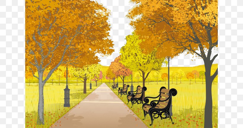 Urban Park Autumn Illustration, PNG, 650x433px, Urban Park, Art, Autumn, Bench, Branch Download Free
