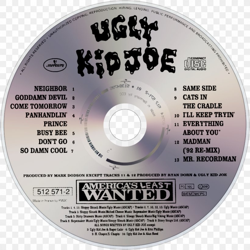 Ugly Kid Joe America's Least Wanted Everything About You Compact Disc Album, PNG, 1000x1000px, Watercolor, Cartoon, Flower, Frame, Heart Download Free