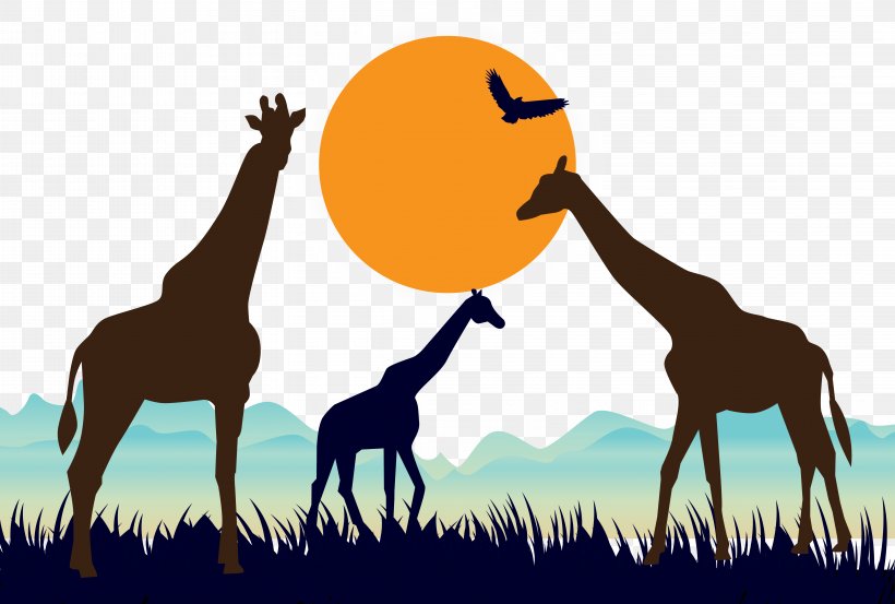 Euclidean Vector Silhouette Illustration, PNG, 4567x3081px, Silhouette, Art, Drawing, Fauna, Giraffe Download Free