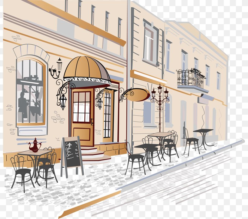Cafe Drawing Street Illustration, PNG, 800x726px, Cafe, Art, Building, Drawing, Elevation Download Free