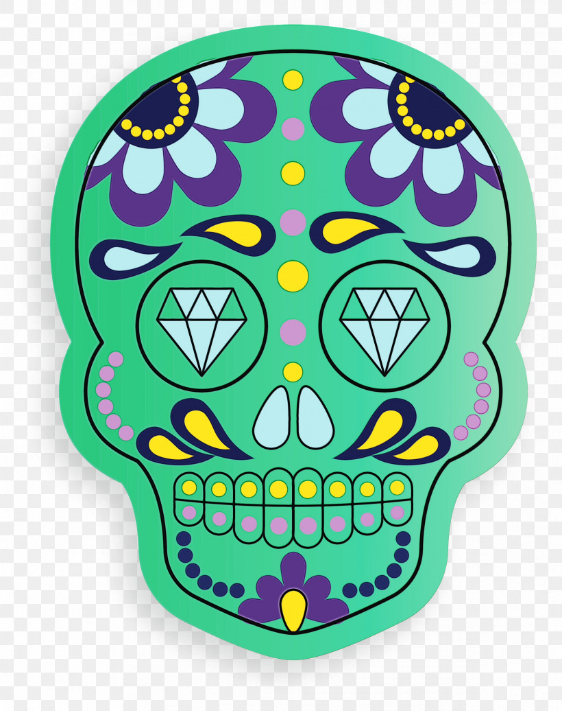 Green Mexico Yellow Purple, PNG, 2373x3000px, Skull, Green, Megabyte, Mexico, Paint Download Free