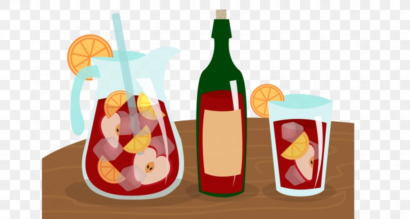Sangria Wine Juice Cocktail Soft Drink, PNG, 1838x983px, Sangria, Alcoholic Drink, Bottle, Cocktail, Drawing Download Free