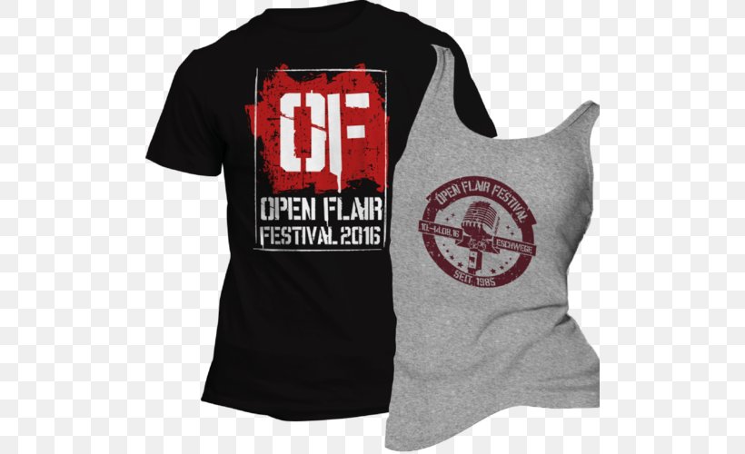 T-shirt Open Flair Festival Logo Sleeve Font, PNG, 500x500px, Tshirt, Active Shirt, Black, Brand, Jersey Download Free