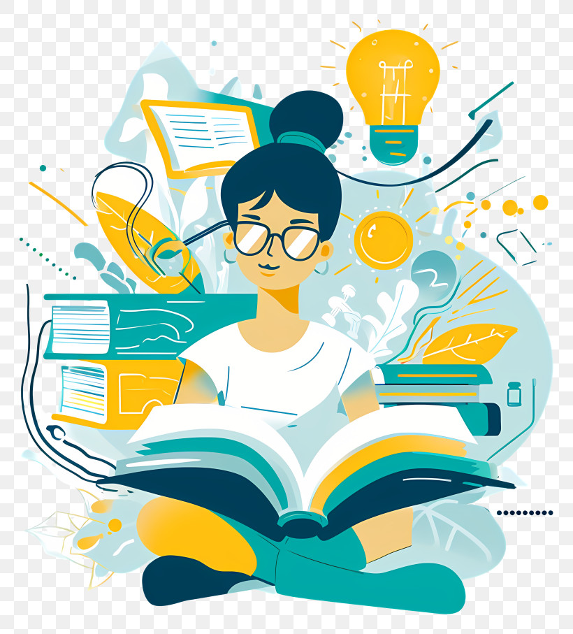 Learning - Woman Reading With Ideas PNG